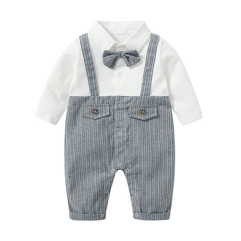 Baby clothes boys' romper two-tone grey gentleman long sleeve first birthday outfit pure cotton