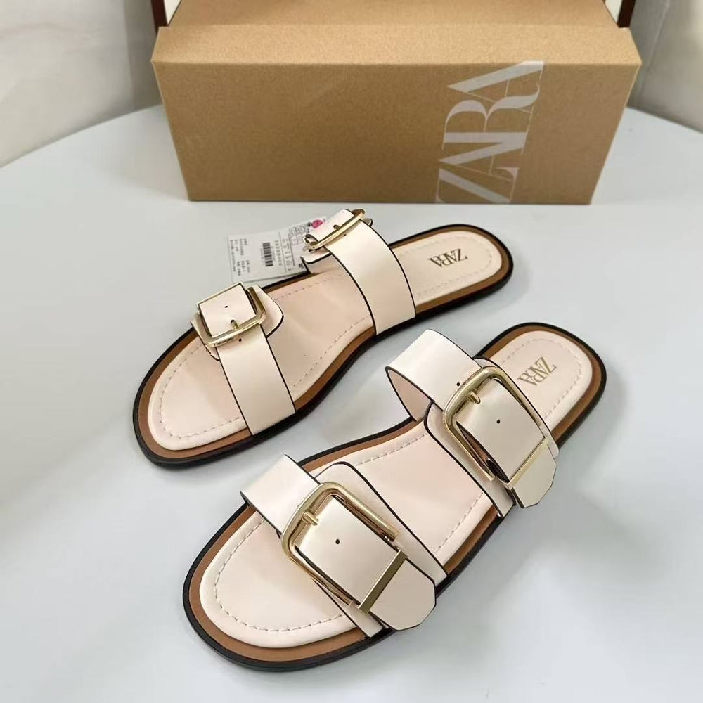 Za high heels for women spring summer 2025 new arrival baotou fashion sandals stiletto belt buckle pointed toe back hollow flats
