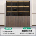 4-door filing cabinet-glass door (with light strip) walnut wood veneer + technology gray