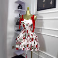 European and american cross-border women's fashion  spring new sleeveless printed double shoulder bow tie ruched mini dress
