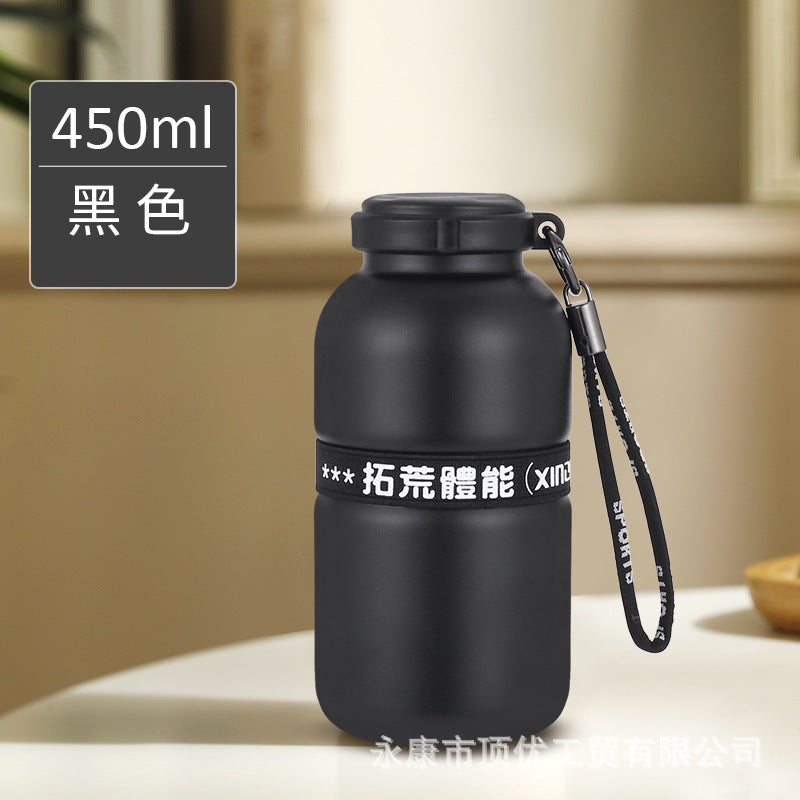 316 double-layer vacuum sports thermal water cup outdoor cycling hiking water bottle with rope popular cup engraved logo