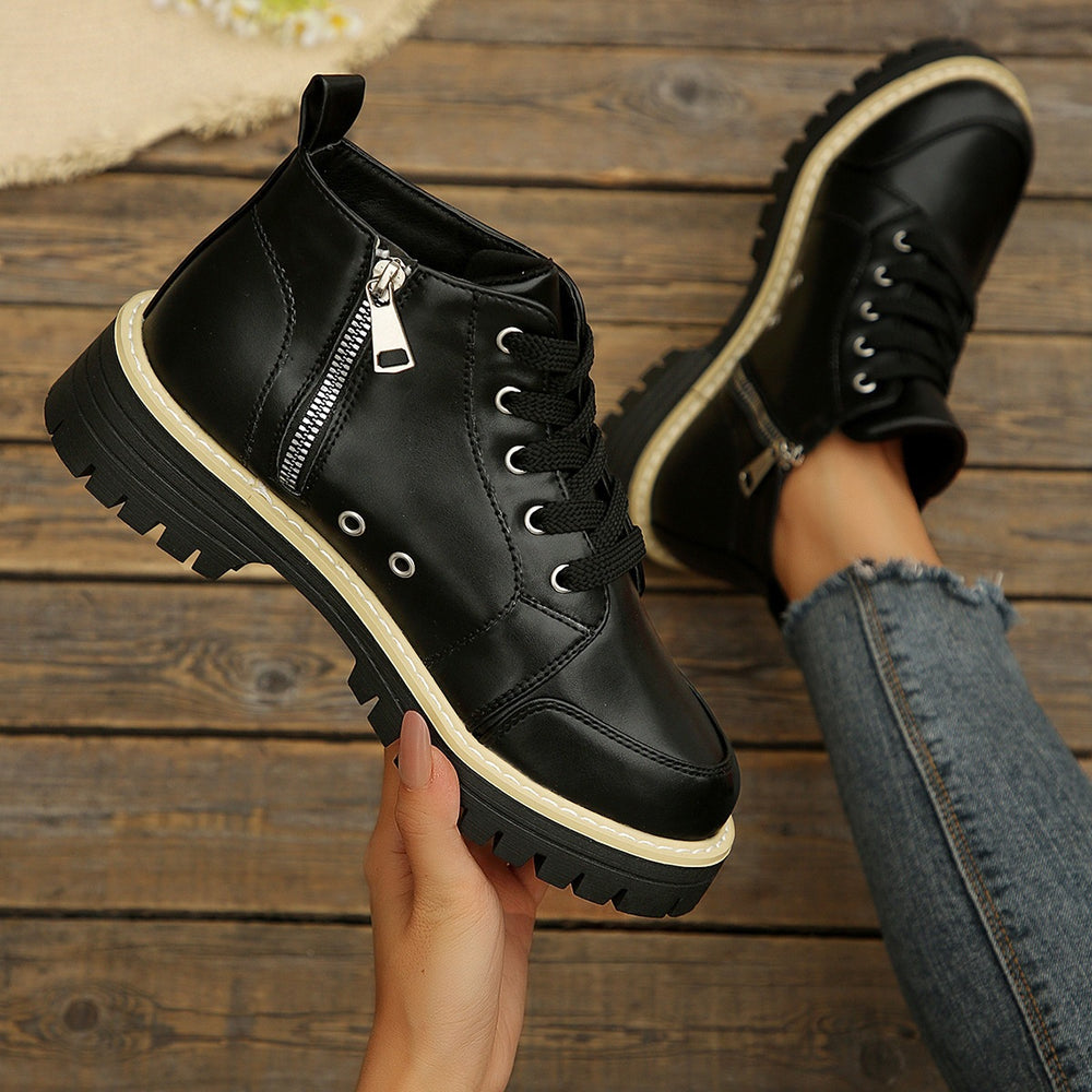 Exportplus sizenew arrival side zipper martin short boots women's tie backthick sole british style workwear boots trendy women's boots wholesale