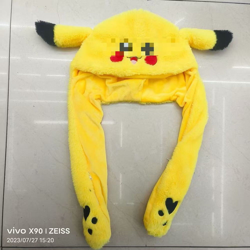 Tiktok viral cute plush bunny hat - squeeze the ears to make them move! light-up airbag beanie for warmth and cold protection