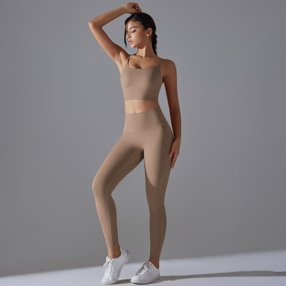 new arrivalhigh waist hip lift nude yoga wear sexy suspender back sports bra suit running fitness wear