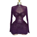 European and american cross-border women's fashion:  summer new arrivals - sexy patchwork purple slim-fit long sleeve dress