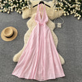 Vacation style halter pure desire dress women's spring and summer yellow a-line skirt high waist waist atmosphere fairy skirt