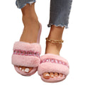 Thick sole fur slippers women's fall and winter indoor and outdoor 2024new arrivalclassy rhinestone stuffed slippers cotton slippers women's shoes