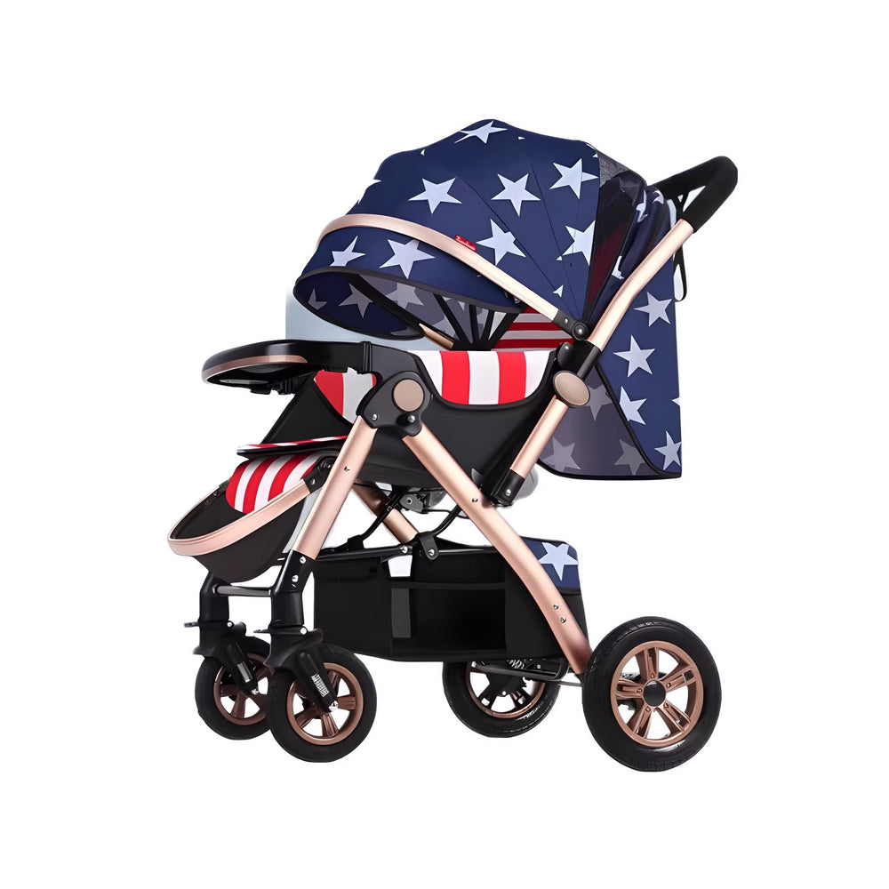 Baby stroller high view sit and lie down lightweight foldable four-wheel rubber two-way large space baby stroller