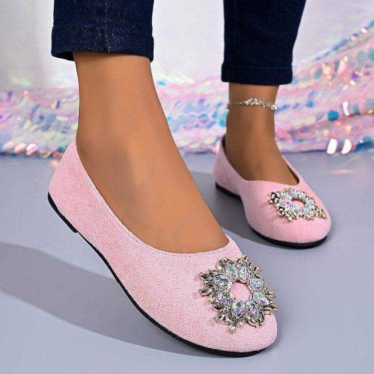 Classyflats french rhinestone flats spring & fall new arrivaleasiest for match black square toe flats bean work clothing shoes