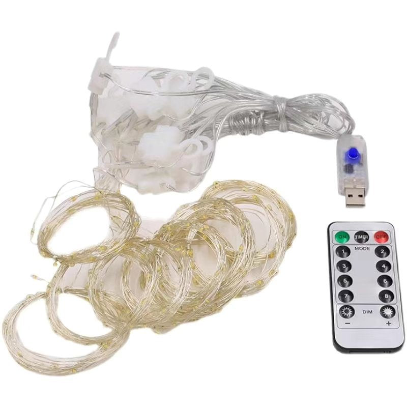 led  remote control usb copper wire curtain light flashing light string light gypsy star bedroom live stream room background decorative light