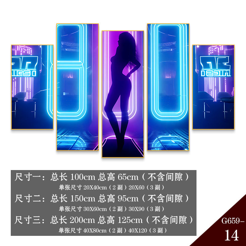 Bar clear bar wall decoration painting KTV box private room atmosphere decoration mural neon lights beautiful woman back painting