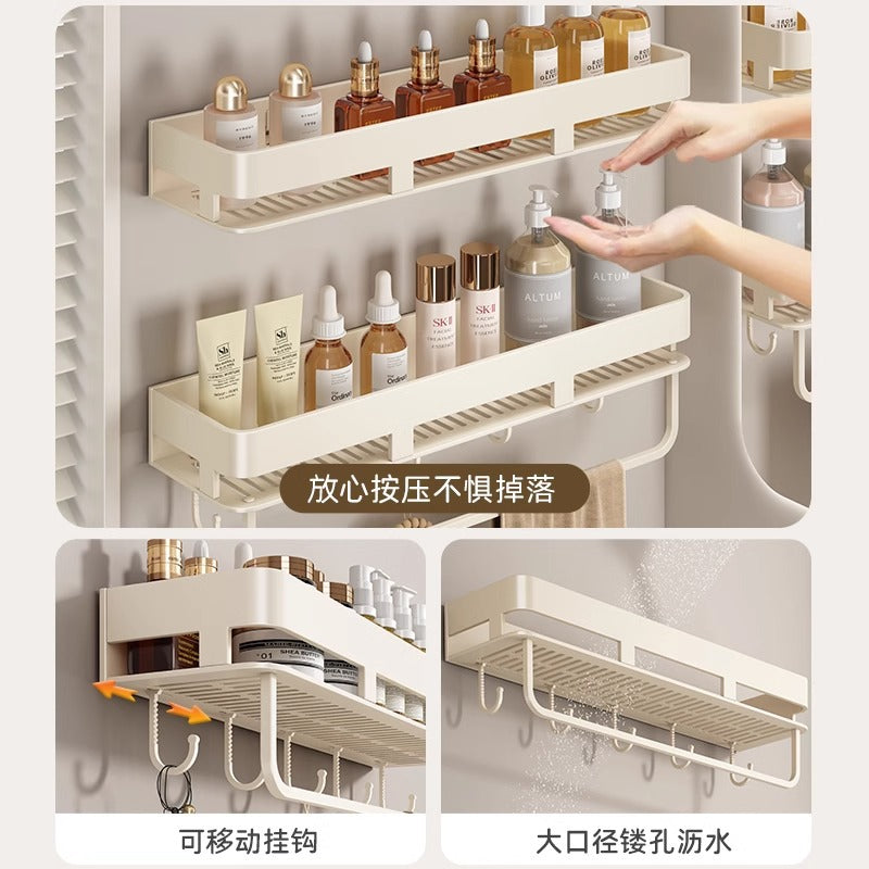 Space Aluminum Cream Wind Toilet Wash Desk Shelf No Punching Toilet Bathroom Toilet Wall Hanging Storage Rack