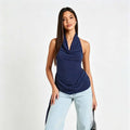 women's summer halterneck backless sleeveless top, featuring side ties, ruched waist, slimming fit, and a spicy girl vibe