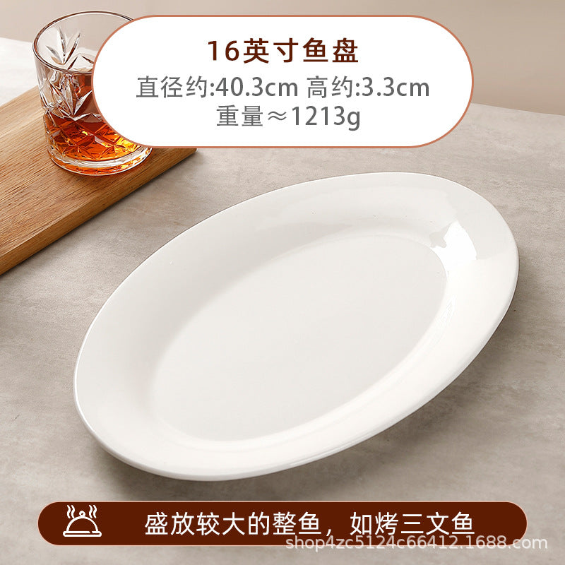 Pure white ceramic fish plate for homeclassy oval large plate western food hotel round plate tableware steak plate