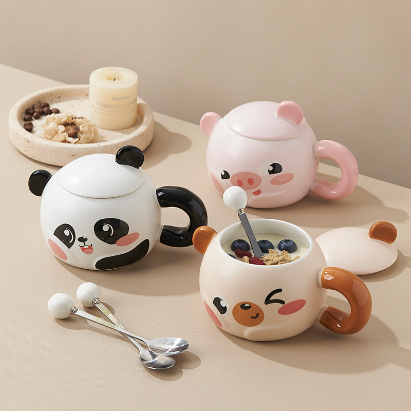 Cute cartoon bear mug with lid - ceramic cup, perfect birthday gift for her, high-value and meaningful souvenir
