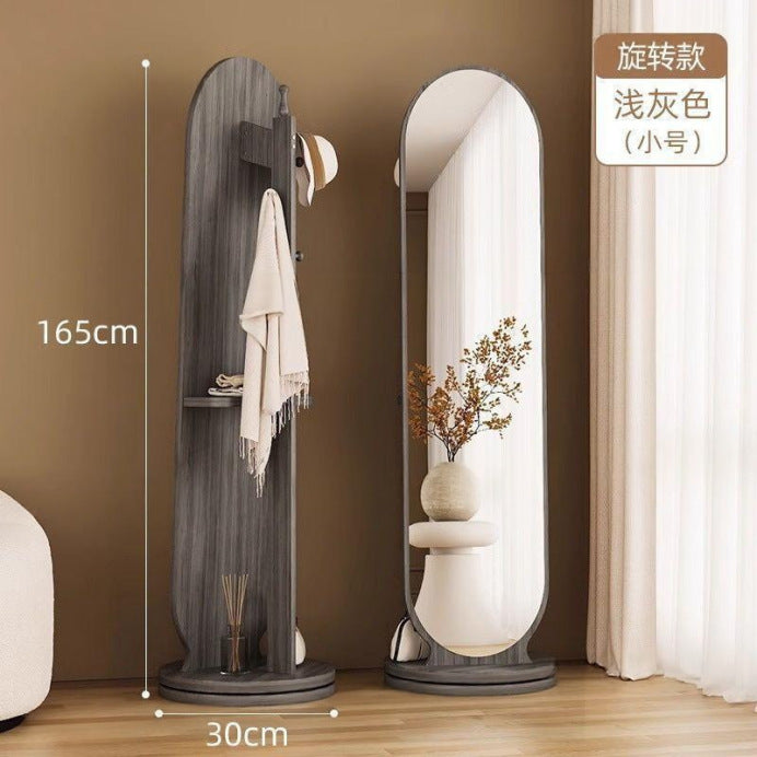 Full-length mirror, rotating mirror, dressing mirror, full-length floor mirror, movable, with coat rack, all-in-one clothes rack, fitting mirror