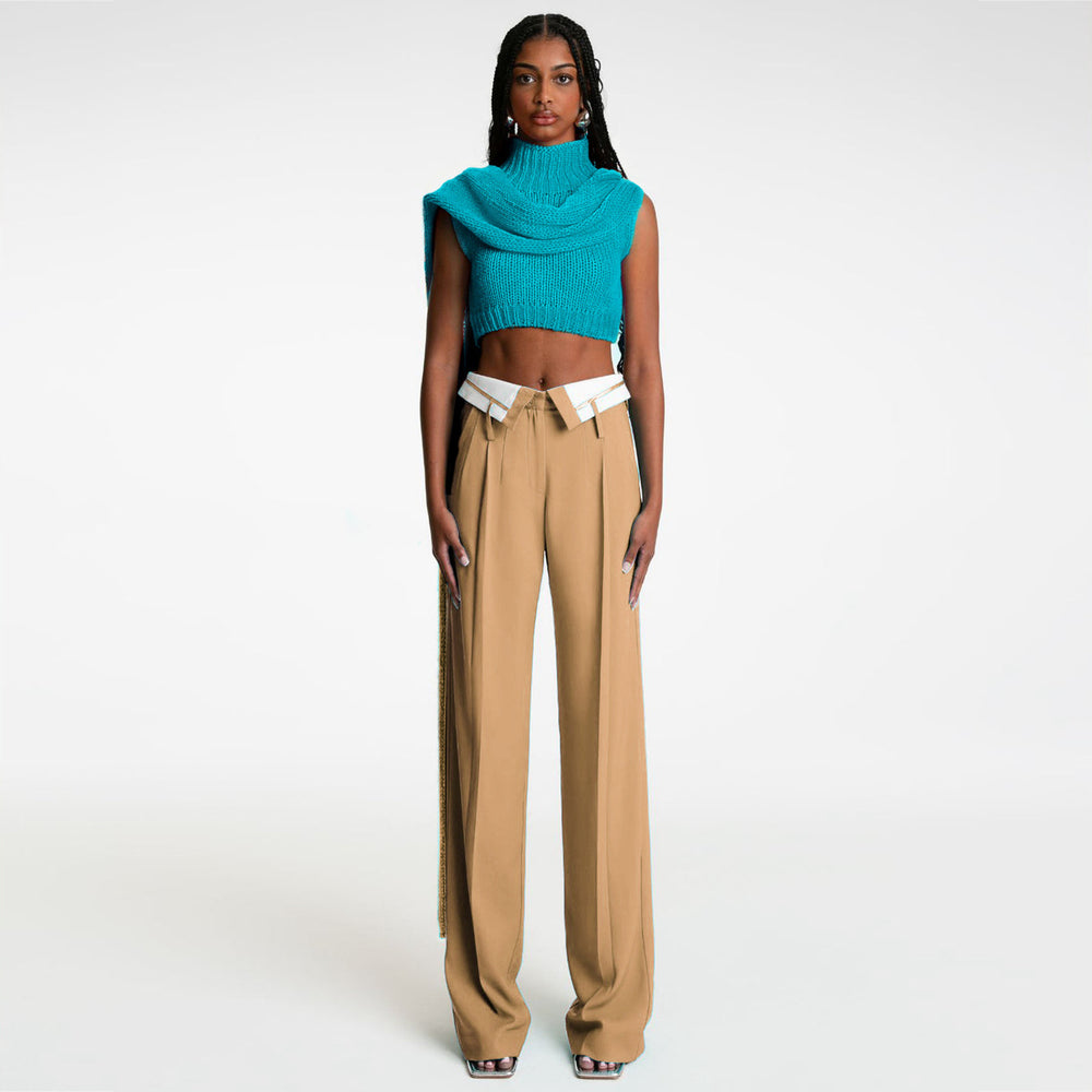 Spring american retro draped women's suit pants loose slimming look lapel design straight-leg loose pantsins