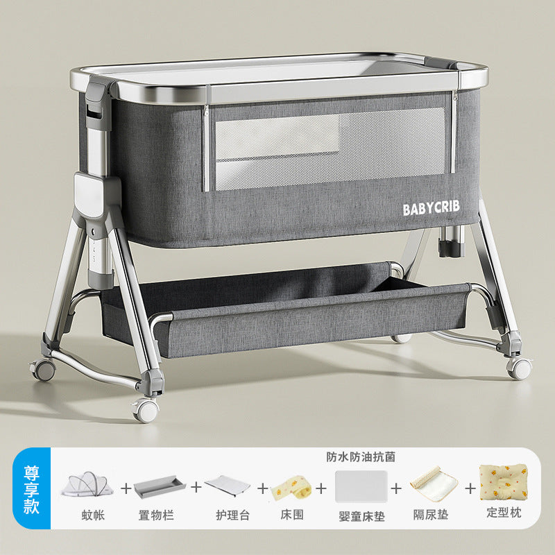 Aluminum alloy baby crib - portable, foldable, and convertible bassinet - multifunctional newborn bed - splice-together large bed