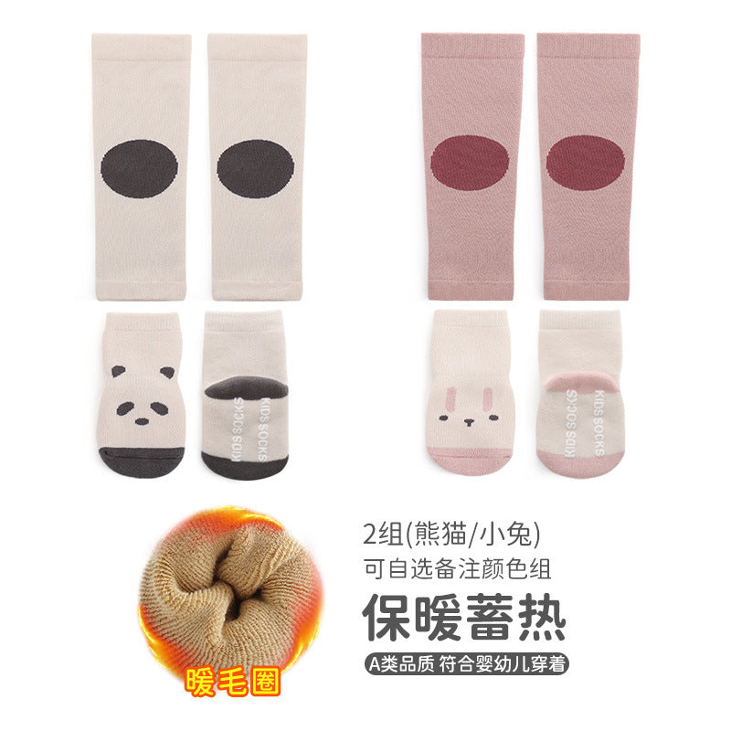 Babibele newborn crawling suit autumn and winter style dot glue non-slip cartoon terry heattech floor socks knee pads suit