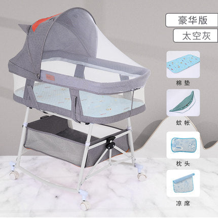 Baby crib newborn bed splicing large bed baby rocking bed bb children's bed cradle bed multifunctional movable foldable