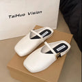 Half slippers summer women's shoes square toe metal buckle casual loafers toe half slippers casual style easiest for matchcasual