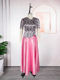Aliexpress cross-border plus size midi skirt + t-shirt dress african women's crystal satin print two-piece skirt set