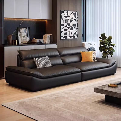 Italian normcore black sailboat genuine leather sofa modern casual living room lazy sofa accessible luxury house straight row sofa