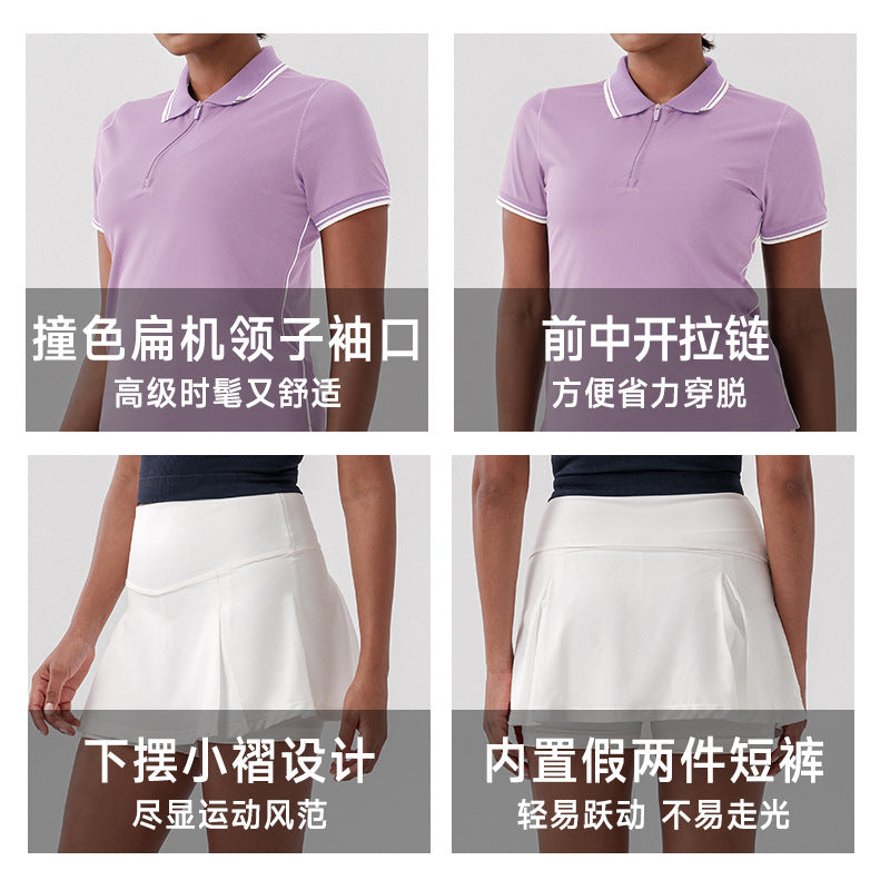 Tennis skirt set: antibacterial polo shirt, breathable t-shirt, gym outfit with built-in shorts, athletic skirt, lightweight summer style