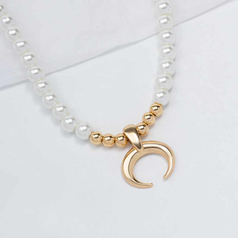 Pearl necklace wholesale cross-border new moon jewelry niche high-end accessories long neck chain women's accessible luxury clavicle chain
