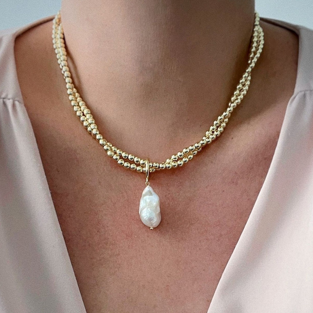 European and american cross-border retro minimalist faux pearl teardrop pendant necklace - unique design round beaded wrap choker