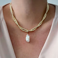 European and american cross-border retro minimalist faux pearl teardrop pendant necklace - unique design round beaded wrap choker