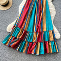 Dopamine dress rainbow stripes backless dress women's summer high waist k-style a-line long skirt vacation style beach skirt