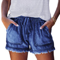summer  new arrival  european and american foreign trade elastic waist drawstring casual high-waisted slimming denim shorts for women