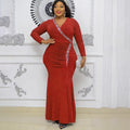 African plus size women's clothing new arrivalfashionexport socialite evening dress   hot diamond v neck long skirt