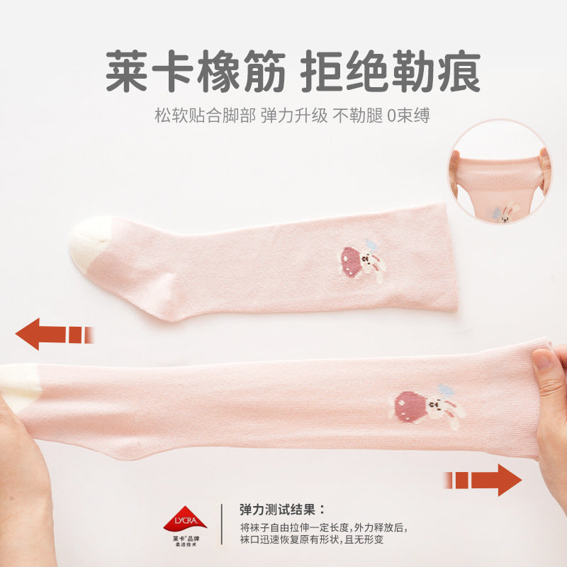 Babylon three-pair high-tube combed cotton breathable baby long socks cartoon boneless loose-top over-the-knee socks category a