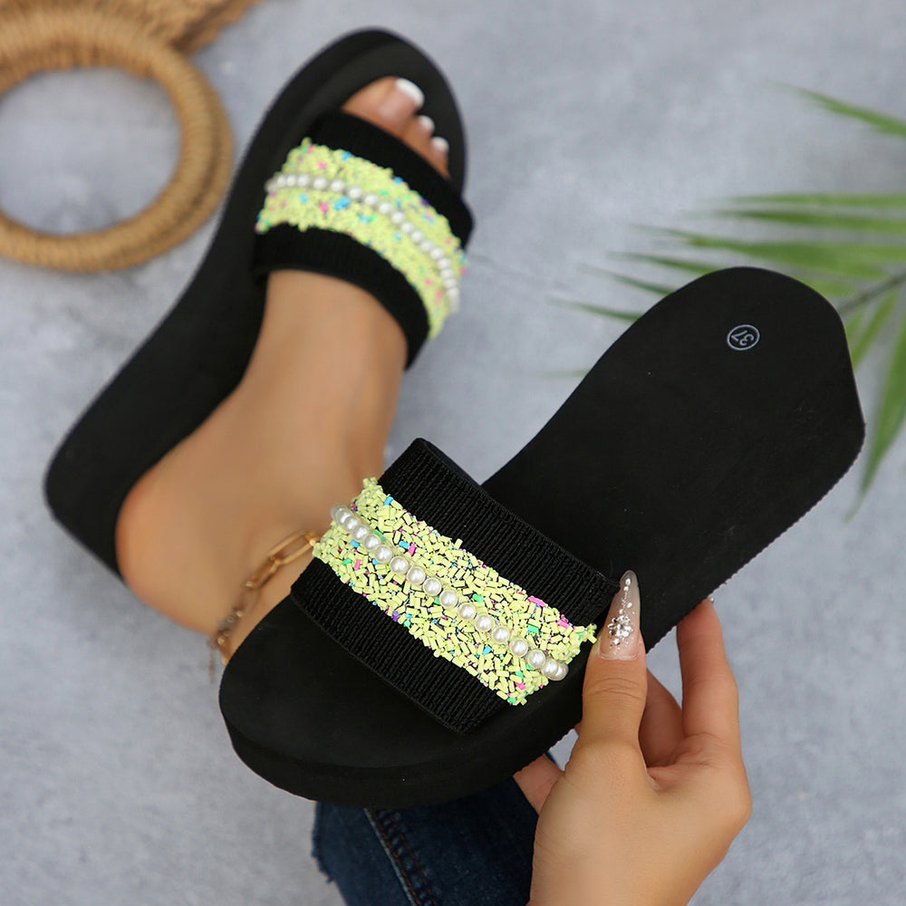 Outdoor heightening one-word women's back high heel non-slip summerfashionk-style trendycasual black open drag thick sole