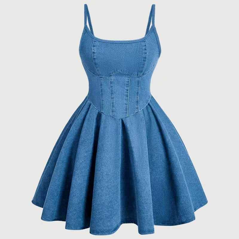 Fashionnew arrivalexport cross-border  women's sweet suspender silm skirt waist denim dress for women