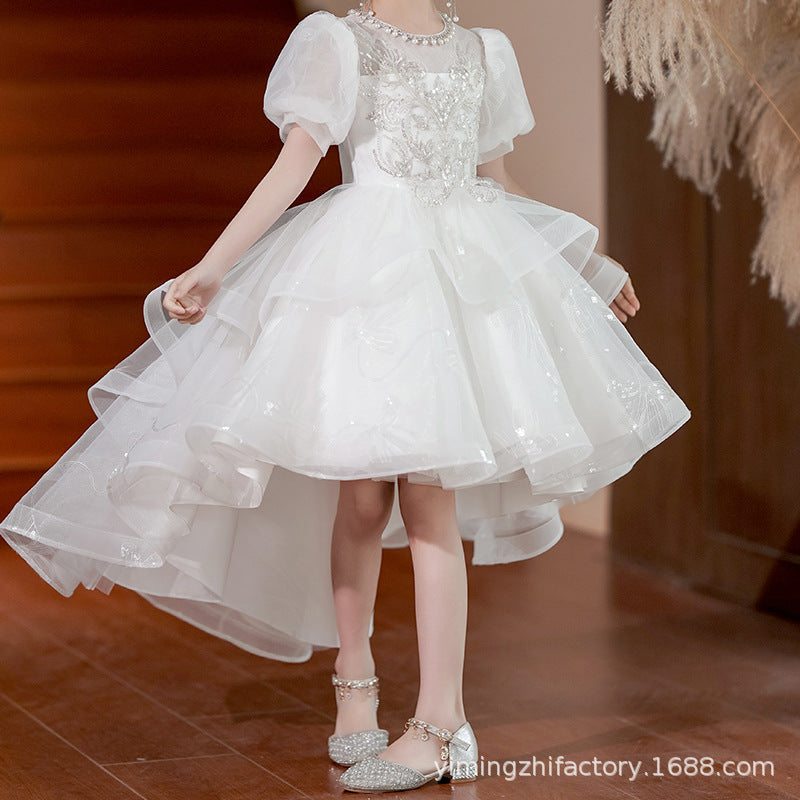 european and american girls' dresses  new sequin runway piano performance dress train children's princess dress high-end