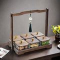 Lifting tray [six compartments with lid] + transparent glass bowl