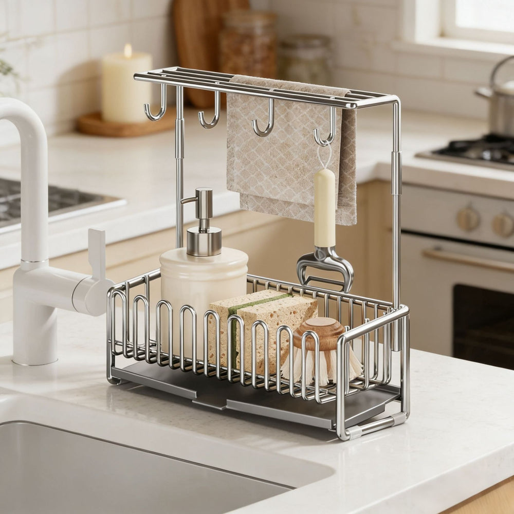 Kitchen stainless steel rag drain rack sink rag rack pool faucet dishwashing steel ball storage drain rack