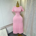 summer new arrival: elegant round neck beaded hollow-out slim-fit short sleeve knitted dress for women