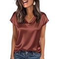 Women's satin t-shirt - spring/summer new arrivals -  us & european style - solid color business v-neck casual pullover top