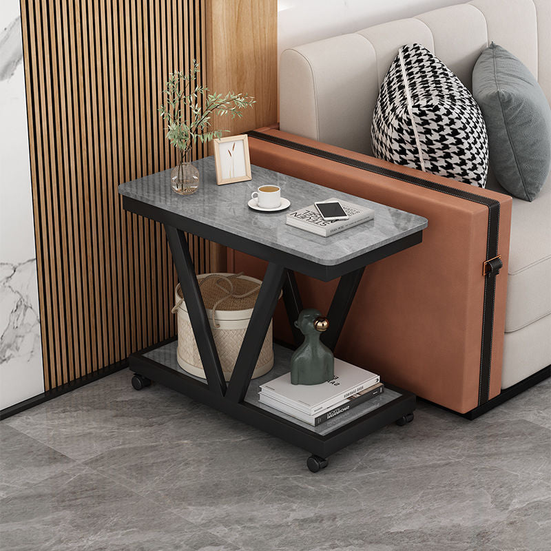 Nordic sofa side side side cabinet rock slab small coffee table with wheels side table double layer mobile small table corner bedside table