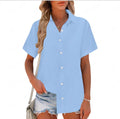 european and american cross-border  summer new arrival: women's solid color cotton linen short-sleeve shirt