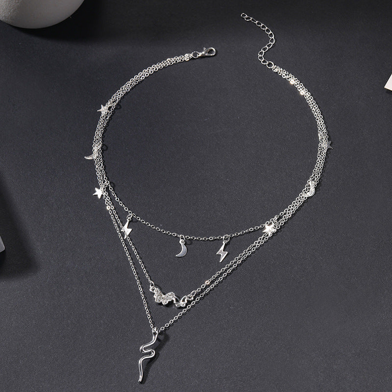 Wholesale snake chain layered pendants - european & american cross-border jewelry - high-end women's butterfly, star, and moon necklaces - multi-layered necklaces