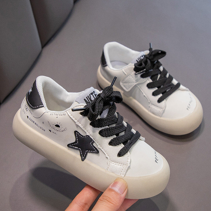 Korean version of children's leather board shoes soft sole spring and autumn new low-top casual boys and girls students star sports shoes versatile