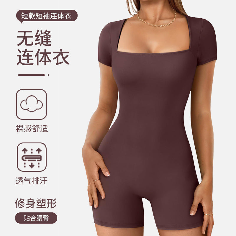 Amazon summer new women's high-stretch, body-hugging, barely-there feel, short-sleeve bodysuit - custom yoga outfit direct from the factory