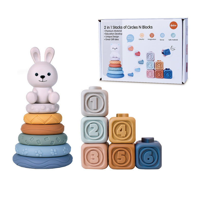 Cross-border  export baby soft glue stacking music baby stacking tower square building block digital cognitive toy
