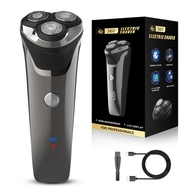 Full body washable shaver for men, lithium battery, lcd display, triple blade head, motorized, led floating shaving