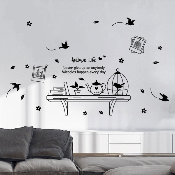 Vintage European hanging table fashionable bedroom wall cabinet living room background self-adhesive, removable wall sticker XL8199